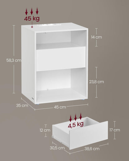 VASAGLE Nachttisch 2er Set – Schublade Werkzeuglos Mattweiss