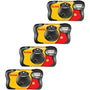 Kodak Fun Saver Einwegkamera mit Blitz – 27 Belichtungen, 4er-Pack. Rechteckig, gelb-schwarz. Für analoge Schnappschüsse mit Blitz.