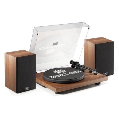 ANGELS HORN vintage Plattenspieler Bluetooth – externe Lautsprecher, braun. Zur Wiedergabe von Schallplatten.