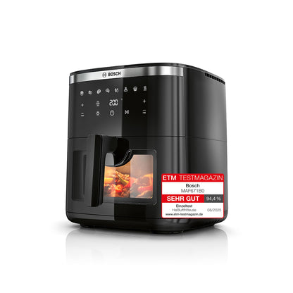 Bosch Serie 6 MAF671B0 Heissluftfritteuse XXL 7.2L - Schwarz zum fettarmen Frittieren, Backen und Braten von Speisen.