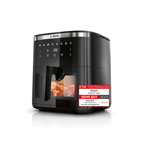 Bosch Serie 6 MAF671B0 Heissluftfritteuse XXL 7.2L - Schwarz zum fettarmen Frittieren, Backen und Braten von Speisen.