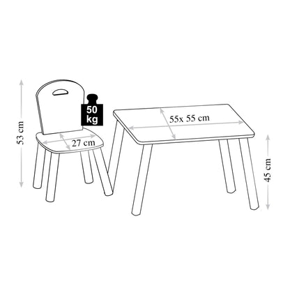 Kesper Kindertisch mit 2 Stühlen, Alpaka-Motiv, grau, 55 x 55 x 45 cm