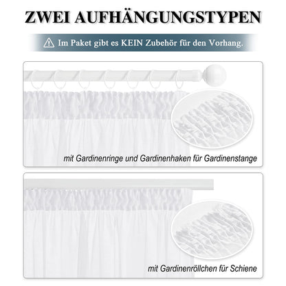 PONY DANCE Vorhang transparent mit Kräuselband, 2er Set, 350 cm, weiss