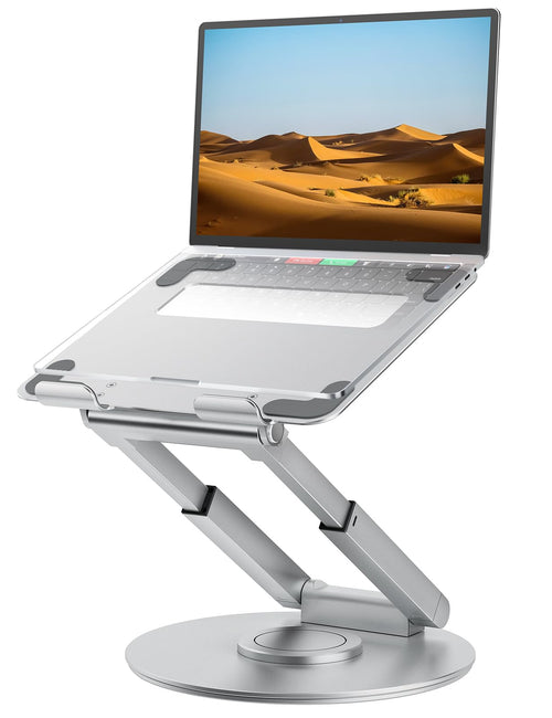 Laptop Ständer Ergonomisch Höhenverstellbar 360° Drehbar - Silber. Silberner Ständer für ergonomische Laptop-Haltung.