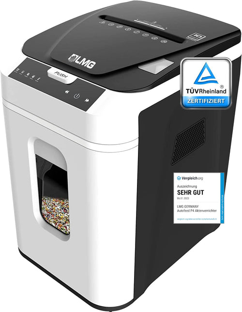 Profi Autofeed P4 Aktenvernichter – 180 Blatt automatisch Kreuzschnitt DSGVO. Rechteckig, schwarz. Aktenvernichtung DSGVO-konform.