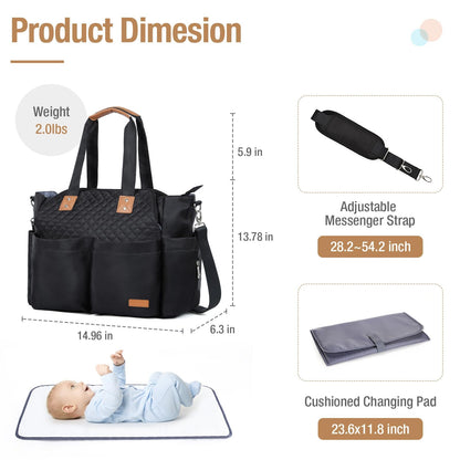 Lekebaby Wickeltasche gross mit Wickelunterlage, 19 Fächer, Schwarz