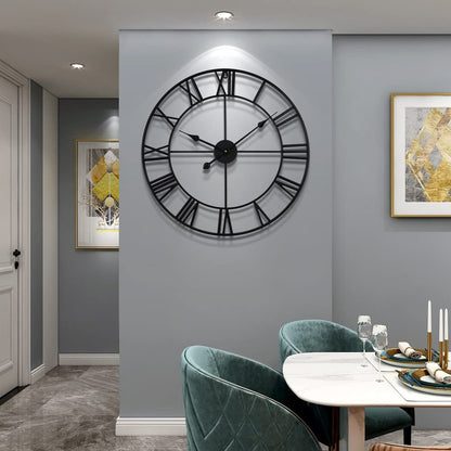 HAITANG Vintage Wanduhr 60cm Schwarz – Römische Ziffern, Geräuschlos