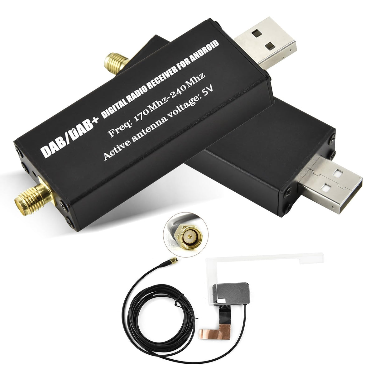 Inefala DAB+ Empfänger für Android Autoradio mit Antenne und USB – DAB-Box mit SMA-Antennenanschluss