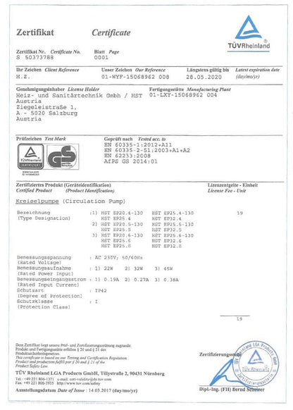 HST EP 25-60/180 mm Hocheffiziente Heizungsumwälzpumpe
