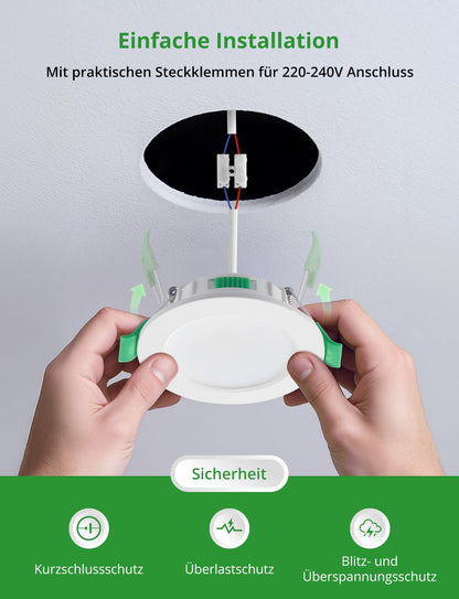 HOMEOW LED Einbaustrahler 230V dimmbar, IP44, ultraflach, 10er Set