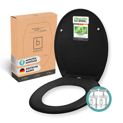 BENKSTEIN WC-Sitz oval schwarz, Duroplast, Softclose & Quick-Release mit Edelstahlscharnieren