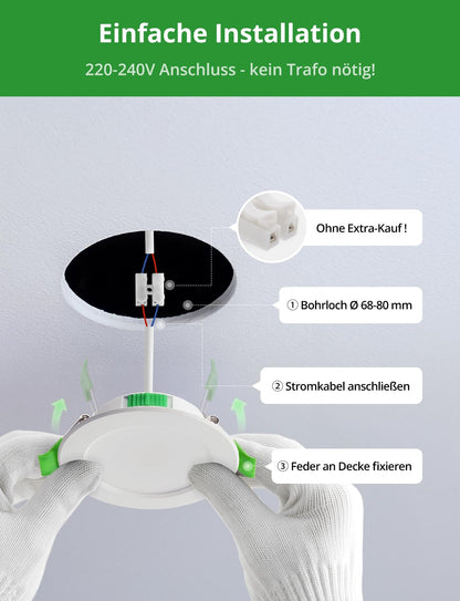 HOMEOW LED Einbaustrahler 20er Set, 5W 400lm, 3 Farbtemperaturen, IP44