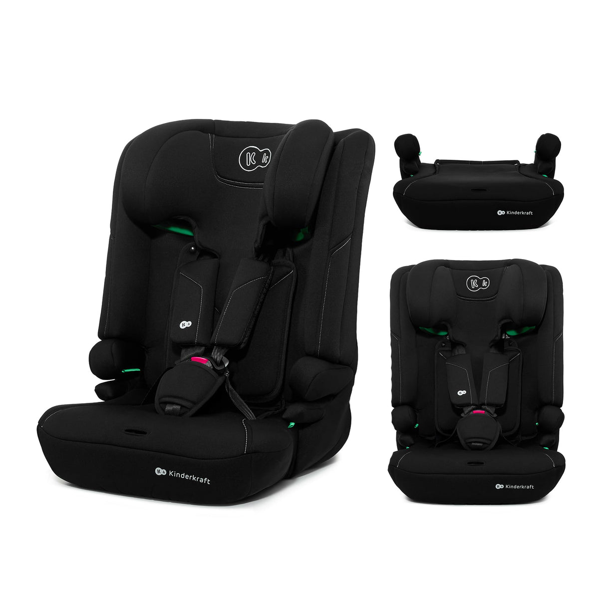 Kinderkraft I-COMFY Kindersitz i-Size 76–150 cm schwarz mit 5-Punkt-Gurt und verstellbarer Kopfstütze