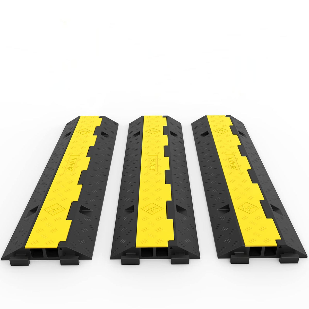 VEVOR Kabelbrücke 2 Kanäle, 3 Stück, Gummi, bis 4989 kg, schwarz mit gelbem Deckel