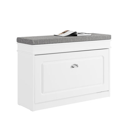 SoBuy FSR82-L-W schmale Schuhbank mit Sitzkissen Stauraum Weiss. Die schmale, weisse Bank bietet Schuhaufbewahrung und Sitzfläche.