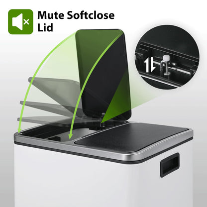 LIFERUN Doppelfach Treteimer 2x15L Metall Softclose Weiss