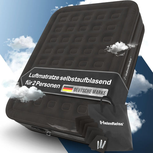 Heimfleiss® Luftmatratze selbstaufblasend 2 Personen 150x200 cm. Rechteckige, graue Matte für Schlafkomfort zu zweit.