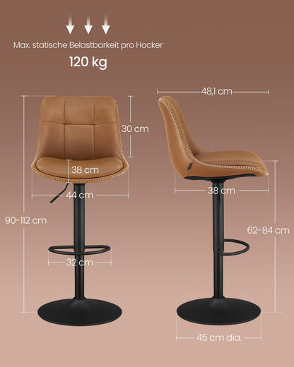 VASAGLE Barhocker 2er Set höhenverstellbar - karamellbraun LJB095K01