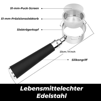 Vyranexa Bodenloser Siebträger 51 mm, 3 Ohren, für DeLonghi Dedica