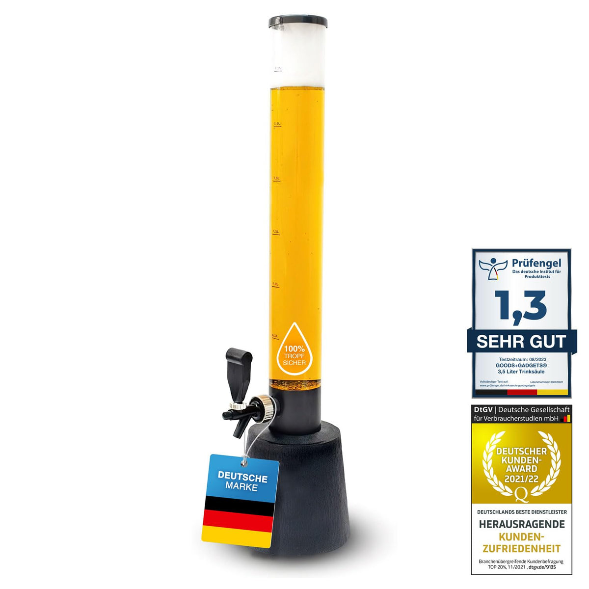 GOODS+GADGETS Bierzapfanlage Biersäule 3,5 L Getränkespender, turmförmige Bauweise mit Zapfhahn