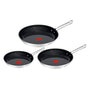 Tefal Duetto On Pfannen-Set 3-tlg. 20/24/28 cm Go Ceram Edelstahl. Silberfarbene Edelstahlpfannen zum Braten von Speisen.