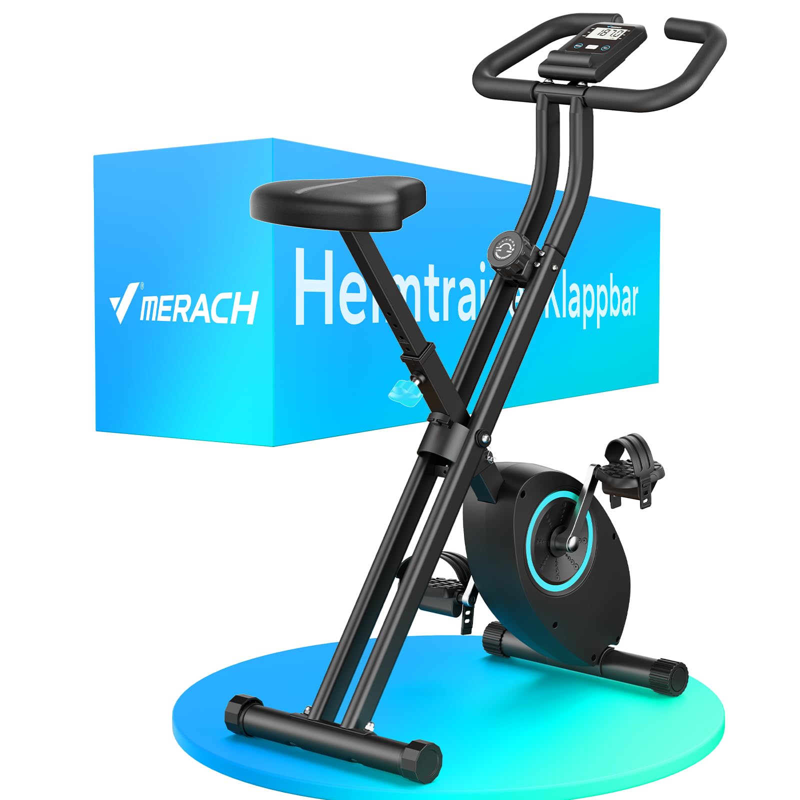 MERACH Klappbares Heimtrainer Fitnessbike – Ergometer Zuhause. Schwarz, zusammenklappbar. Ermöglicht Kardiotraining daheim.