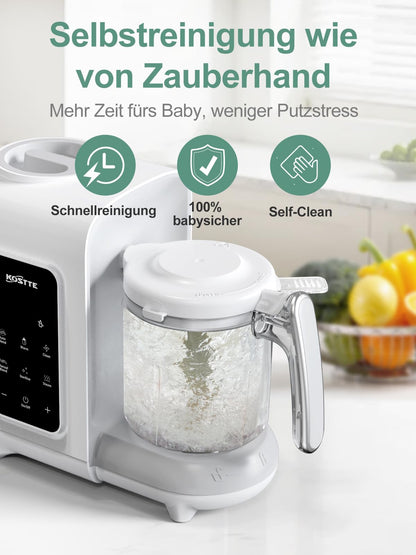 KOSTTE Babynahrungszubereiter 6-in-1 mit Dampfgarer und Mixer, Weiss
