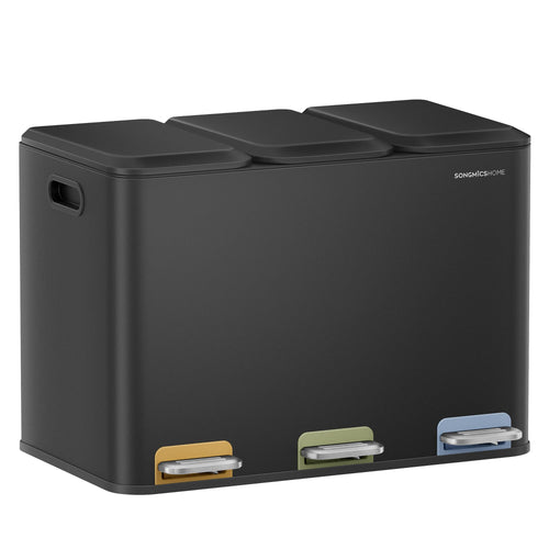 SONGMICS HOME LTB740B02V1 Mülltrennsystem 3x15L - Tintenschwarz. Tintenschwarzes 3-Kammer-System für 45L Abfalltrennung.
