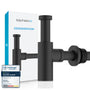 Bächlein Design Siphon Universal für Waschbecken, matt schwarz, mit Rosette und Tauchrohr