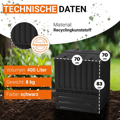 Garantia ECO-King Komposter 400 L aus Recyclingkunststoff, schwarz