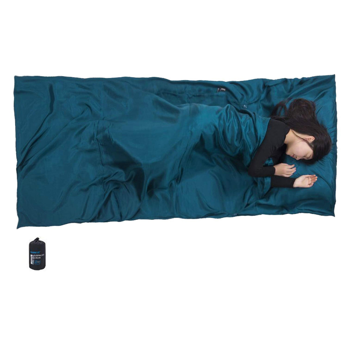 BROWINT Hüttenschlafsack Seide Inlett - Extrabreit 220x110cm. Rechteckiger Seidenbeutel. Bietet Wärme- und Hygieneschutz in Schlafsäcken oder Betten.
