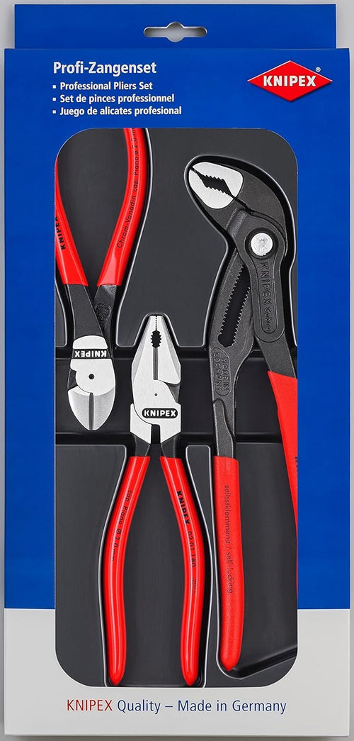 KNIPEX Kraft-Paket 00 20 10, 3-teiliges Zangen-Set im Kunststoff-Tiefziehteil mit transparentem Deckel
