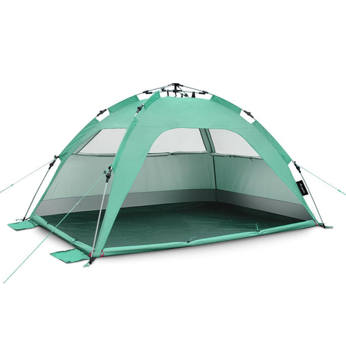 qeedo Quick Palm Strandmuschel – Leichtes Quick-Up UV80 Zelt. Kompaktes, halboffenes Zelt für schnellen UV80-Sonnenschutz und Windschutz am Strand.