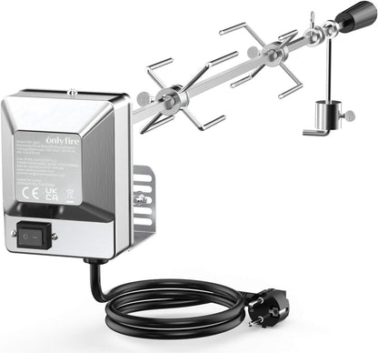 Onlyfire BRK-6031 Rotisserie Drehspieß Set - 90 cm Verchromt. Mit Haltegabeln, zum gleichmäßigen Garen von Geflügel oder Braten.
