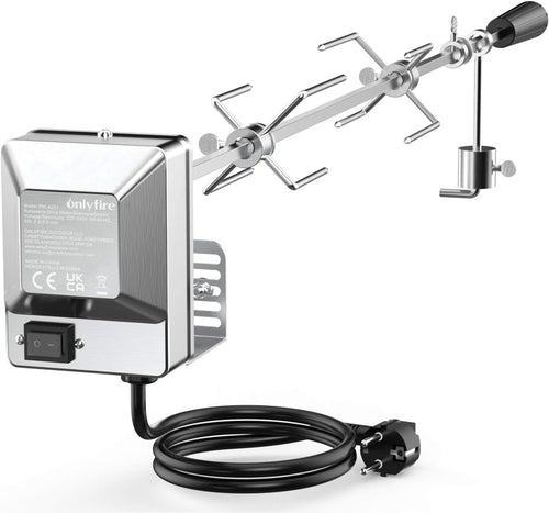 Onlyfire BRK-6031 Rotisserie Drehspieß Set - 90 cm Verchromt. Mit Haltegabeln, zum gleichmäßigen Garen von Geflügel oder Braten.