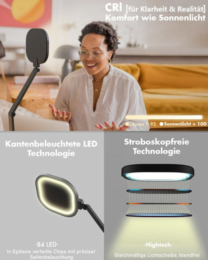 LitONES LED Schreibtischlampe dimmbar, Schwenkarm Bürolampe, schwarz