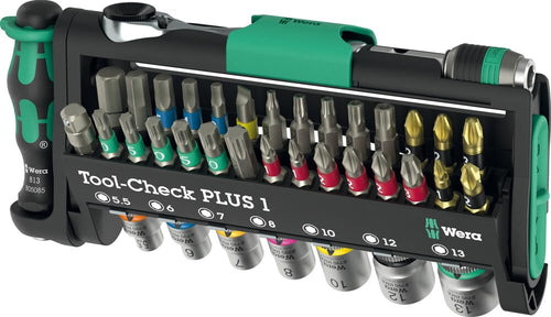 Wera Tool-Check PLUS 1 Bit- und Steckschlüssel-Satz - 39-teilig: Kompakt, schwarz-grün. Zum Schrauben mit Bits und Nüssen.