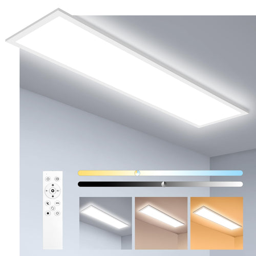 Oraymin LED Panel 120x30 Deckenleuchte - Dimmbar CCT: Flaches, rechteckiges weißes LED-Panel zur dimmbaren Deckenbeleuchtung mit variabler Farbtemperatur.