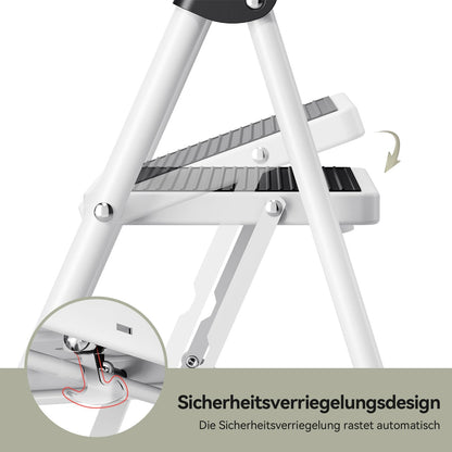 KINGRACK Trittleiter 4 Stufen, klappbare Stahlleiter mit Handlauf