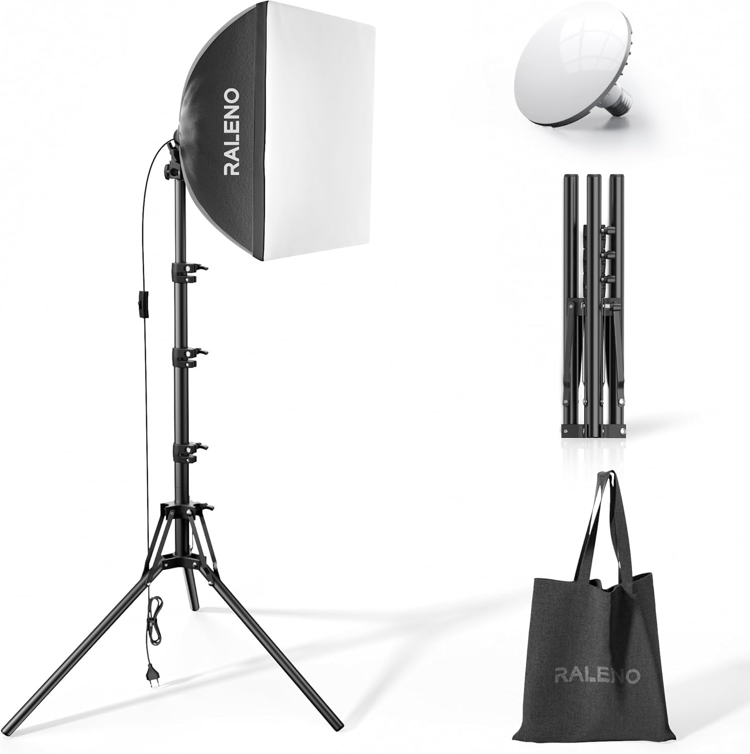RALENO Softbox Fotostudio Set - 40x40cm LED 50W Stativ. Dient gleichmäßiger Ausleuchtung bei Studiofotografie.