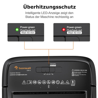 Bonsaii Aktenvernichter C261-C, Kreuzschnitt P-4, 8 Blatt, 16 L