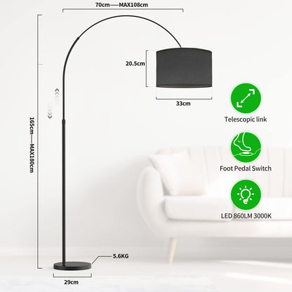 Modlicht JASMIN I LED Bogenlampe - schwarzer Stoffschirm 33cm