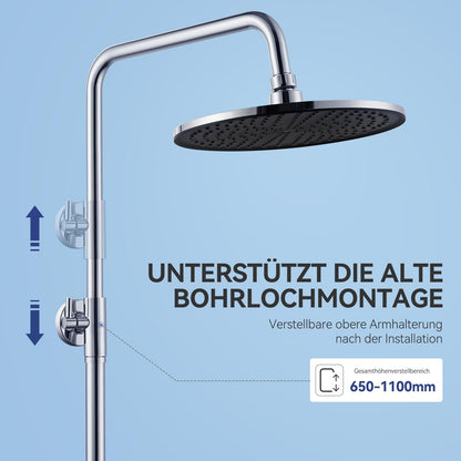 Auralum Regendusche Set ohne Armatur, Ø 250 mm, Duschstange, Chrom