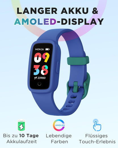 BIGGERFIVE Vigor 3 Kinder-Fitnessuhr mit AMOLED, 3ATM, Blau