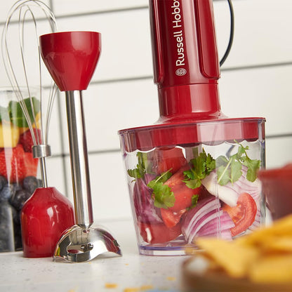 Russell Hobbs Desire 3-in-1 Stabmixer Rot mit Zerkleinerer, 27142-56