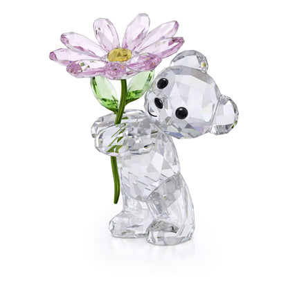 Swarovski Kris Bear "Ein Gänseblümchen für Dich" Kristallfigur. Mehrfarbige Bärenskulptur, Gänseblümchen in der Pfote. Dekorativer Sammlerartikel.