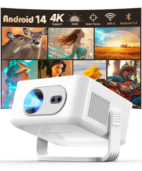 Magcubic HY300max Mini Beamer - Android 14 4K WiFi 6 Autofokus. Kompakter, rechteckiger Projektor für hochauflösende Medienwiedergabe.
