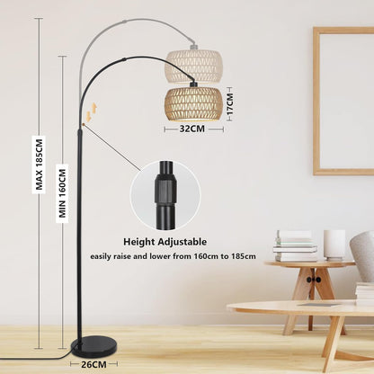 Rayofly Boho Rattan Bogenlampe Dimmbar App-Steuerung - Schwarz