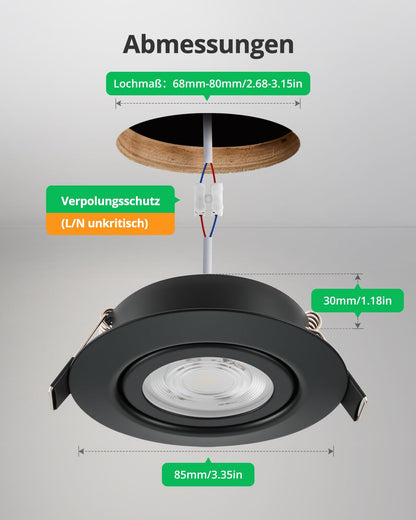 BOJIM LED Einbaustrahler 230V dimmbar IP44, 3 Lichtfarben, 10er Set