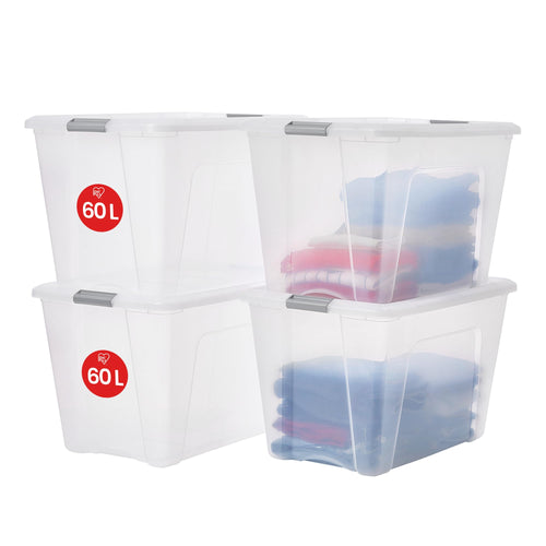 Iris Ohyama Aufbewahrungsboxen NTB-60 60L 4er-Set Silber: Silberne Boxen zum Verstauen von Gegenständen für Haushalt/Büro.